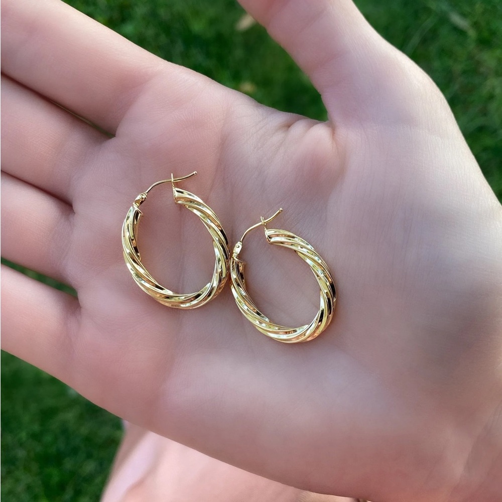 Earrings, Gold Bubble Earrings, Twisting Yellow Gold Hoops